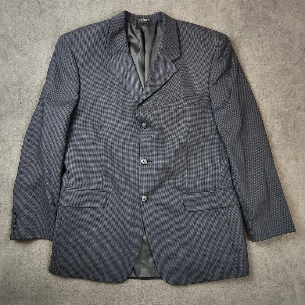 Jones New York Blazer Mens 42R Navy‎ Blue Wool 3 Button Micro Check Sport Coat